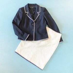 Brooks Brothers 346 Navy Blue White Embroidered Skirt Suit Jacket Set Size 6